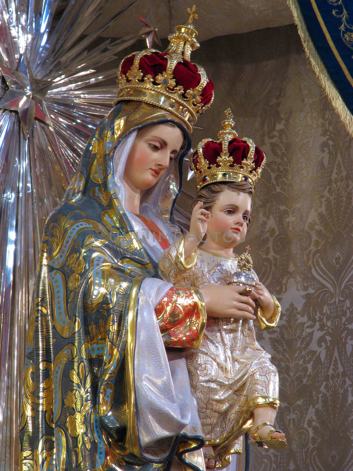 A detail of the statue of Our Lady of the Sacred Heart of Jesus displayed in the Sacro Cuor Parish Church, Sliema, Malta.