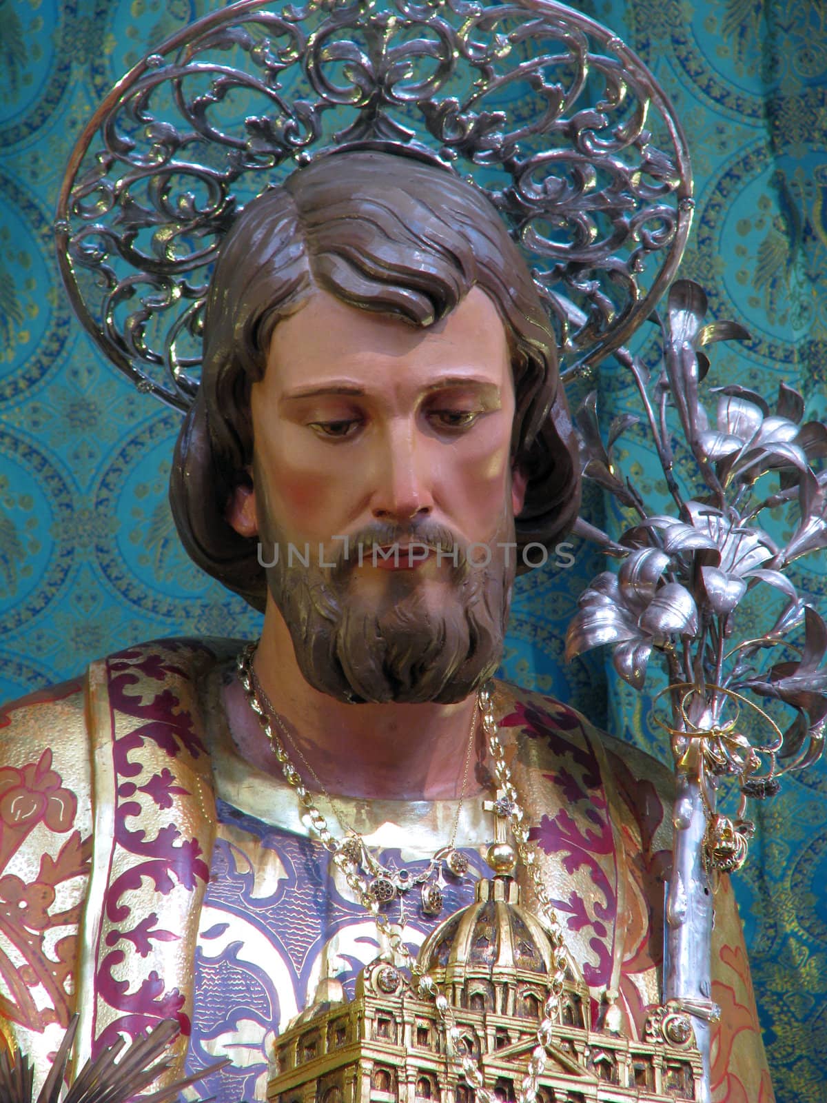 A detail of the statue of Saint Joseph in Kalkara, Malta.