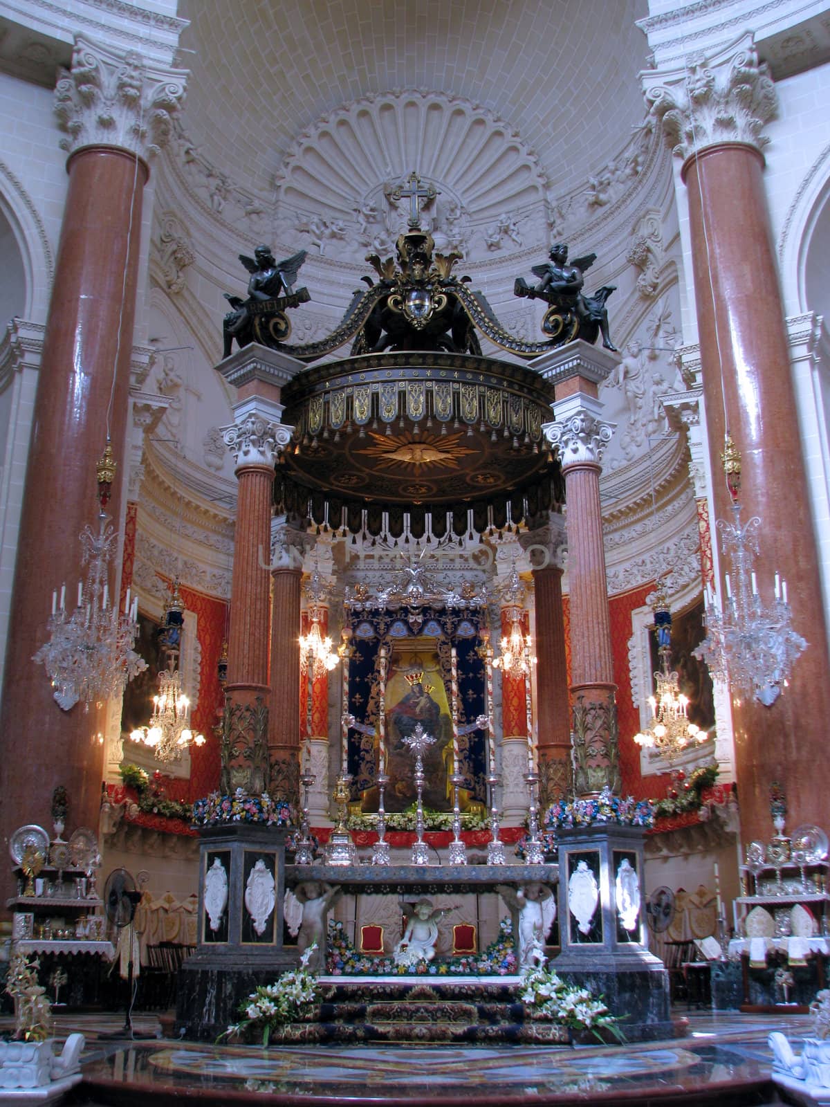 The main altar of the church of Our Lady of Mount Carmel in Valletta, Malta.