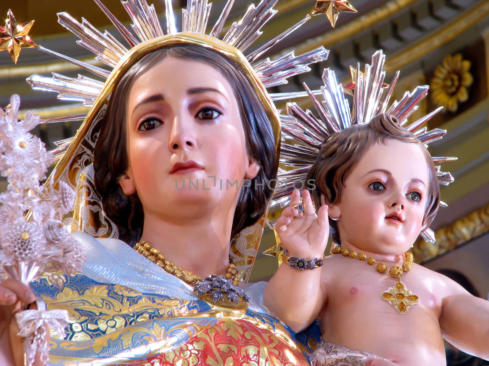 A detail of the statue of Our Lady of Mount Carmel in Zurrieq, Malta.