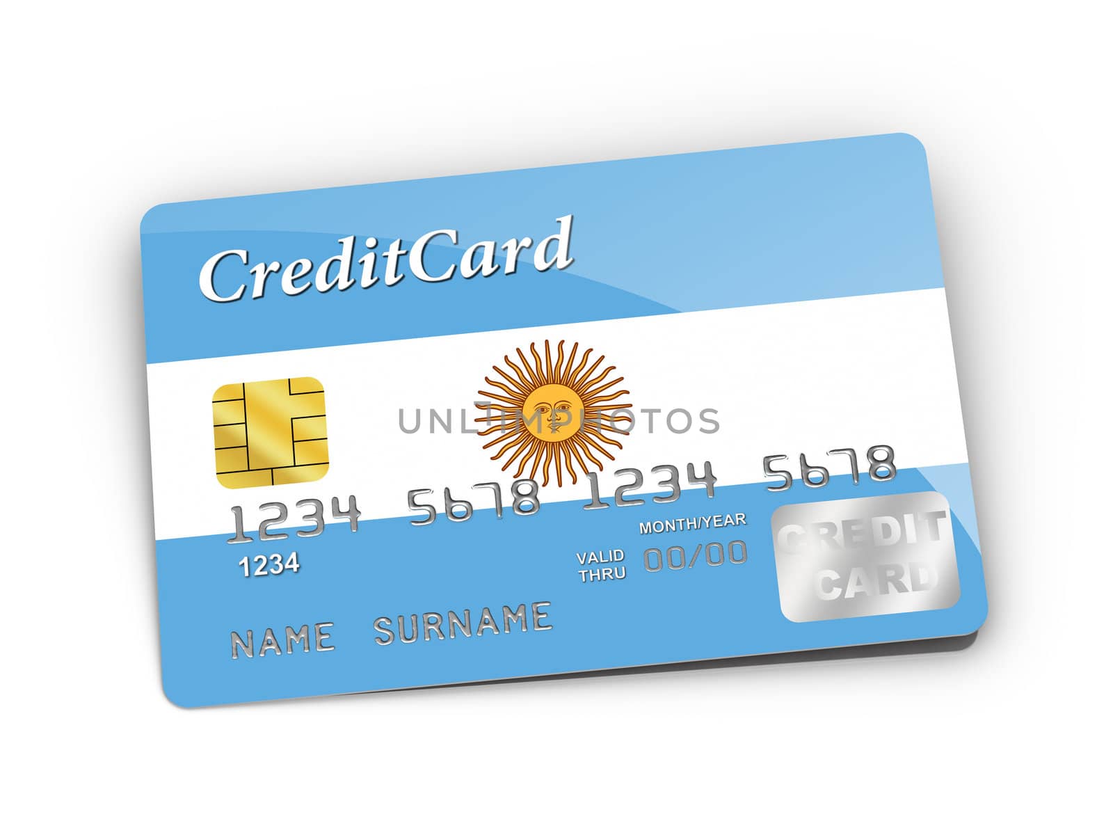 3D rendered Credit Card covered with Argentina flag.