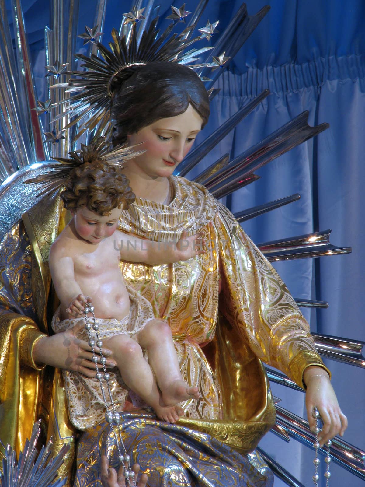 A detail of the statue of Our Lady of Pompeii in the village of Marsaxlokk, Malta.
