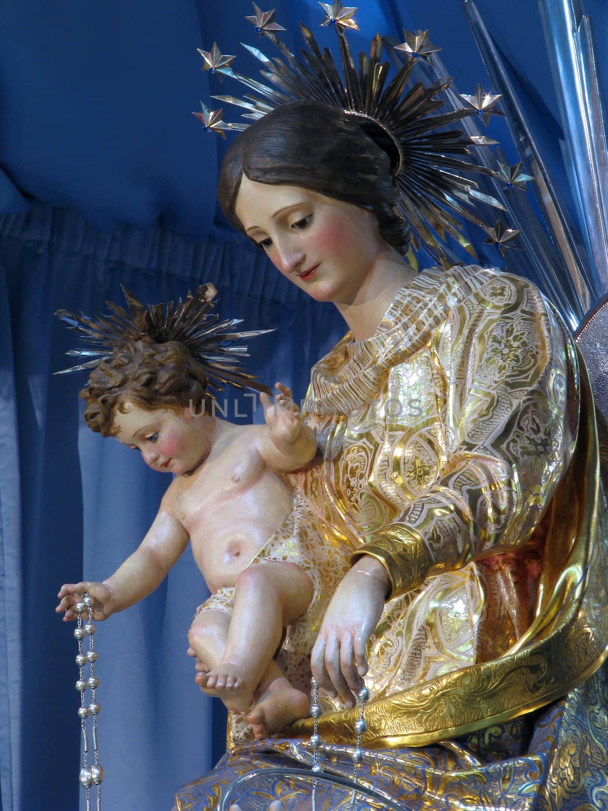 A detail of the statue of Our Lady of Pompeii in the village of Marsaxlokk, Malta.