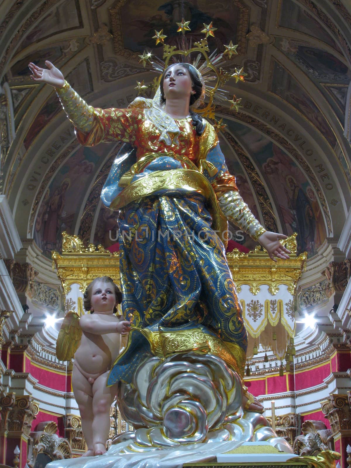 A detail of the statue of The Assumption of the Blessed Virgin Mary, at Ghaxaq, Malta.