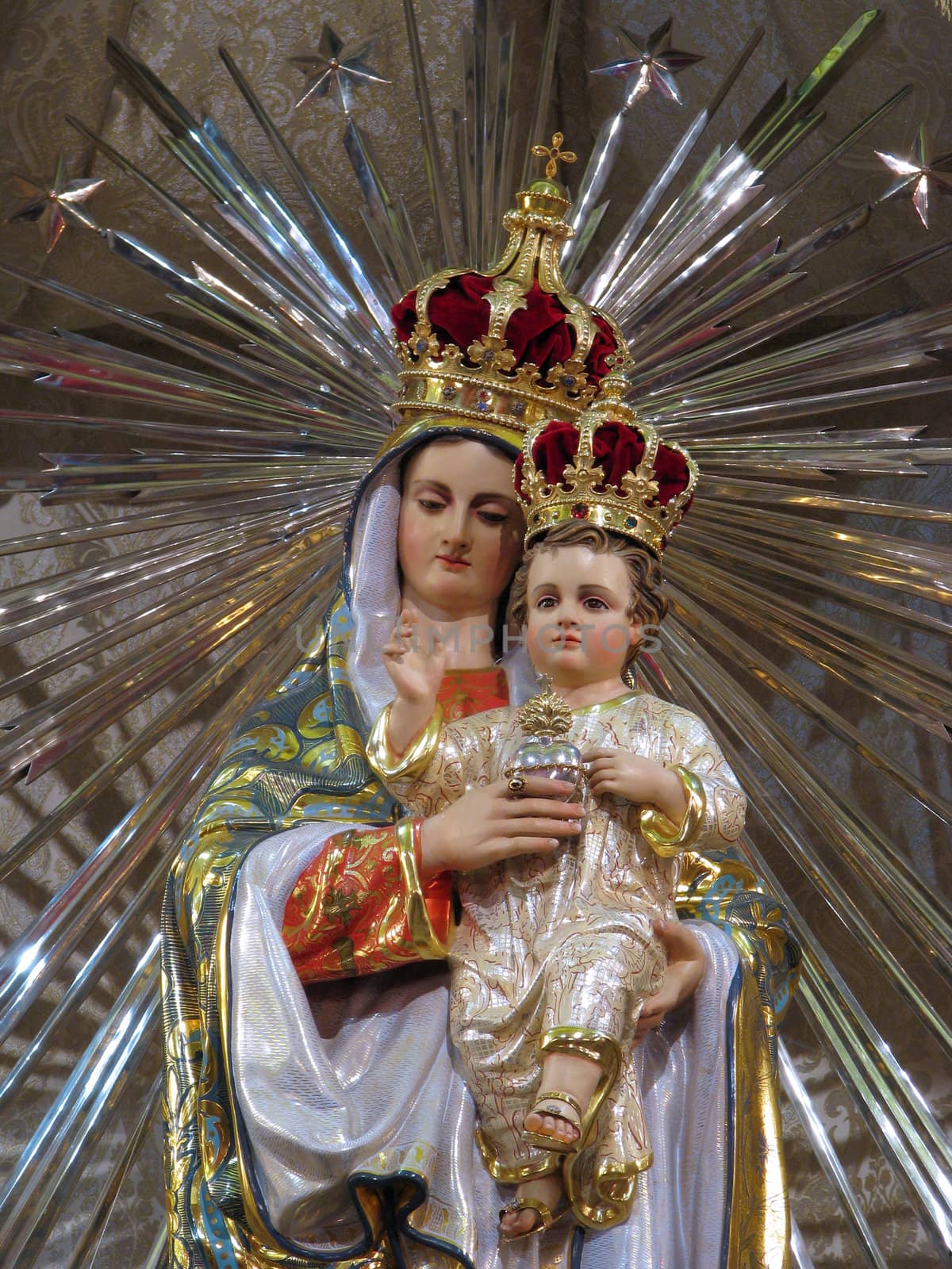 A detail of the statue of Our Lady of The Sacred Heart of Jesus in Sliema, Malta.