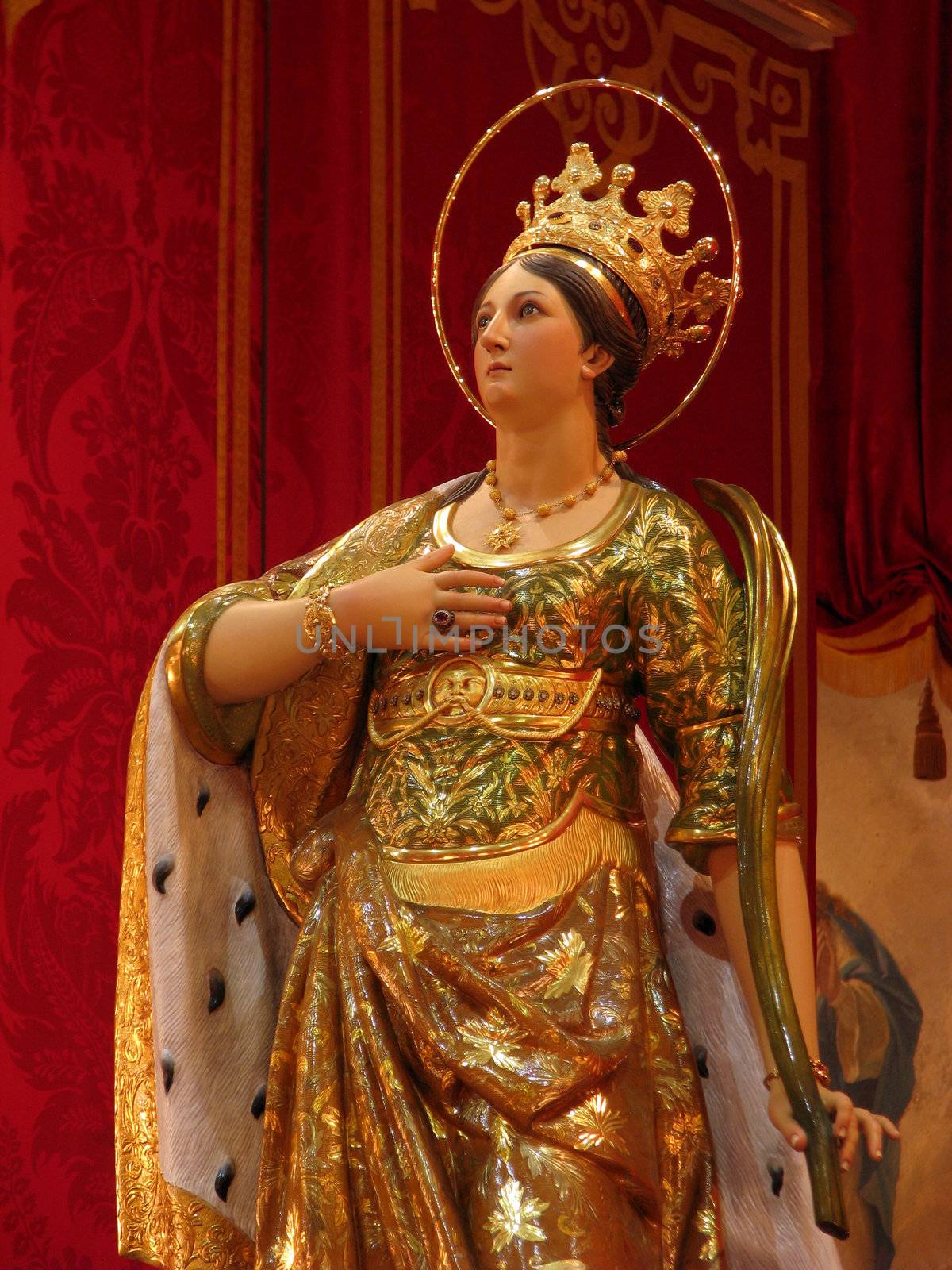 A detail of the statue of Saint Catherine of Alexandria in Zurrieq, Malta.