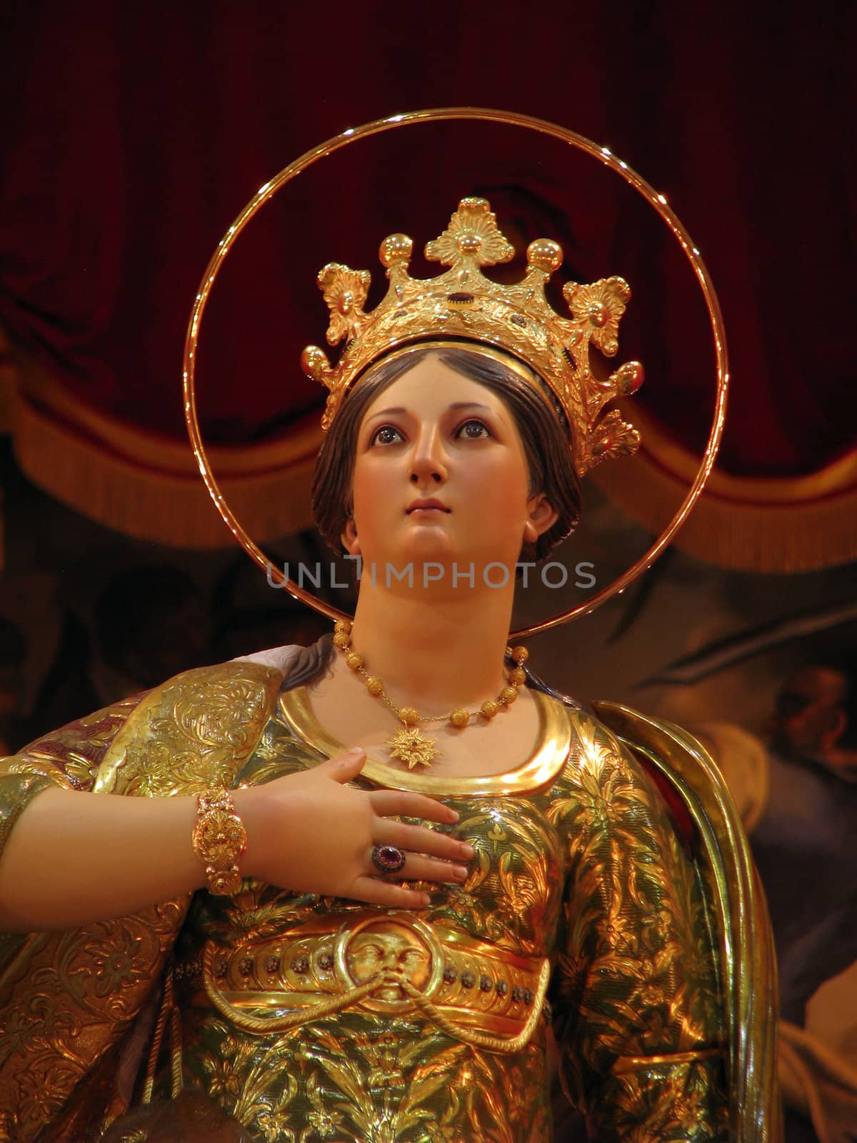 A detail of the statue of Saint Catherine of Alexandria in Zurrieq, Malta.