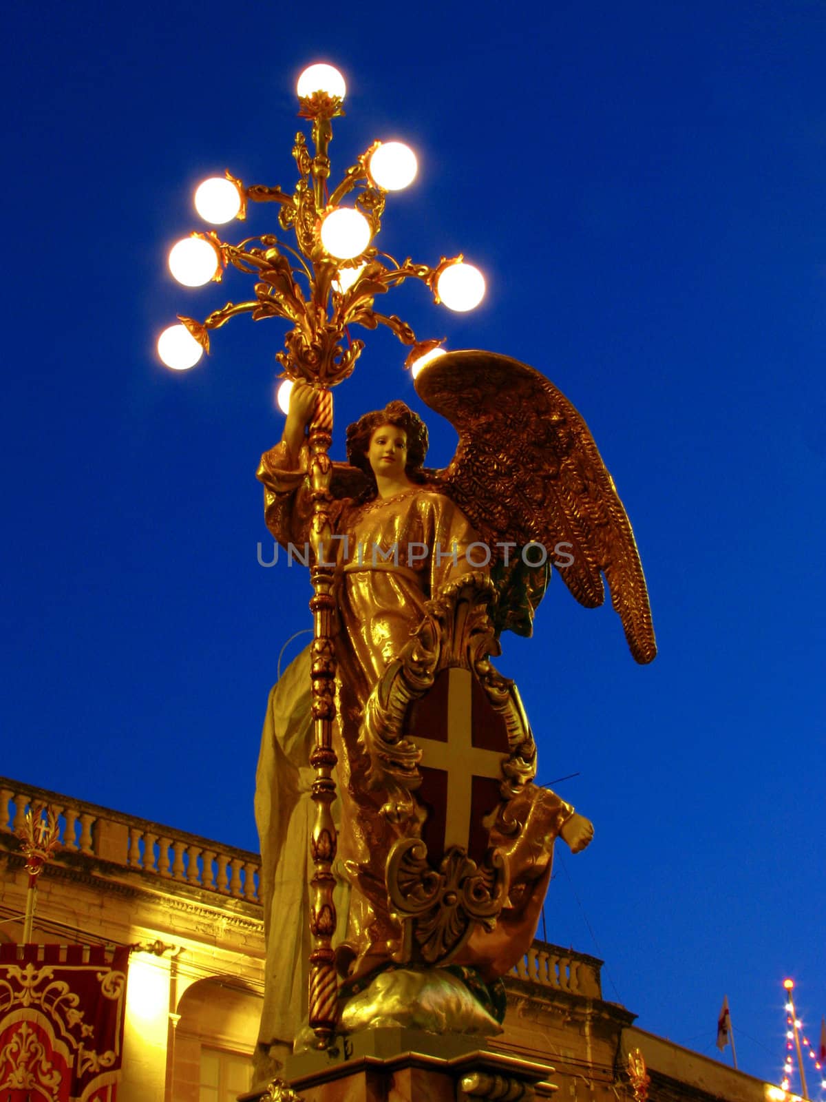 A papier mache angel on display for the occasion of the feast of Saint George in Qormi, Malta.