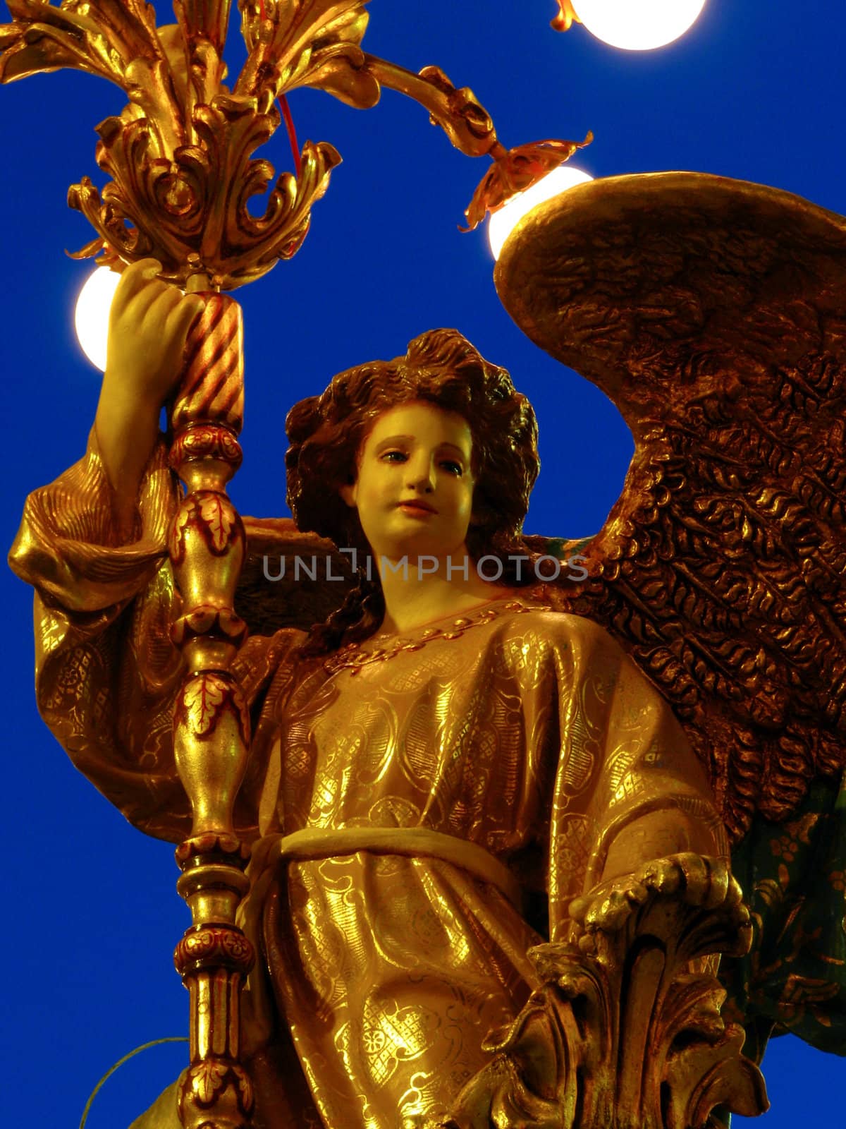 A detail of a papier mache angel on display for the occasion of the feast of Saint George in Qormi, Malta.