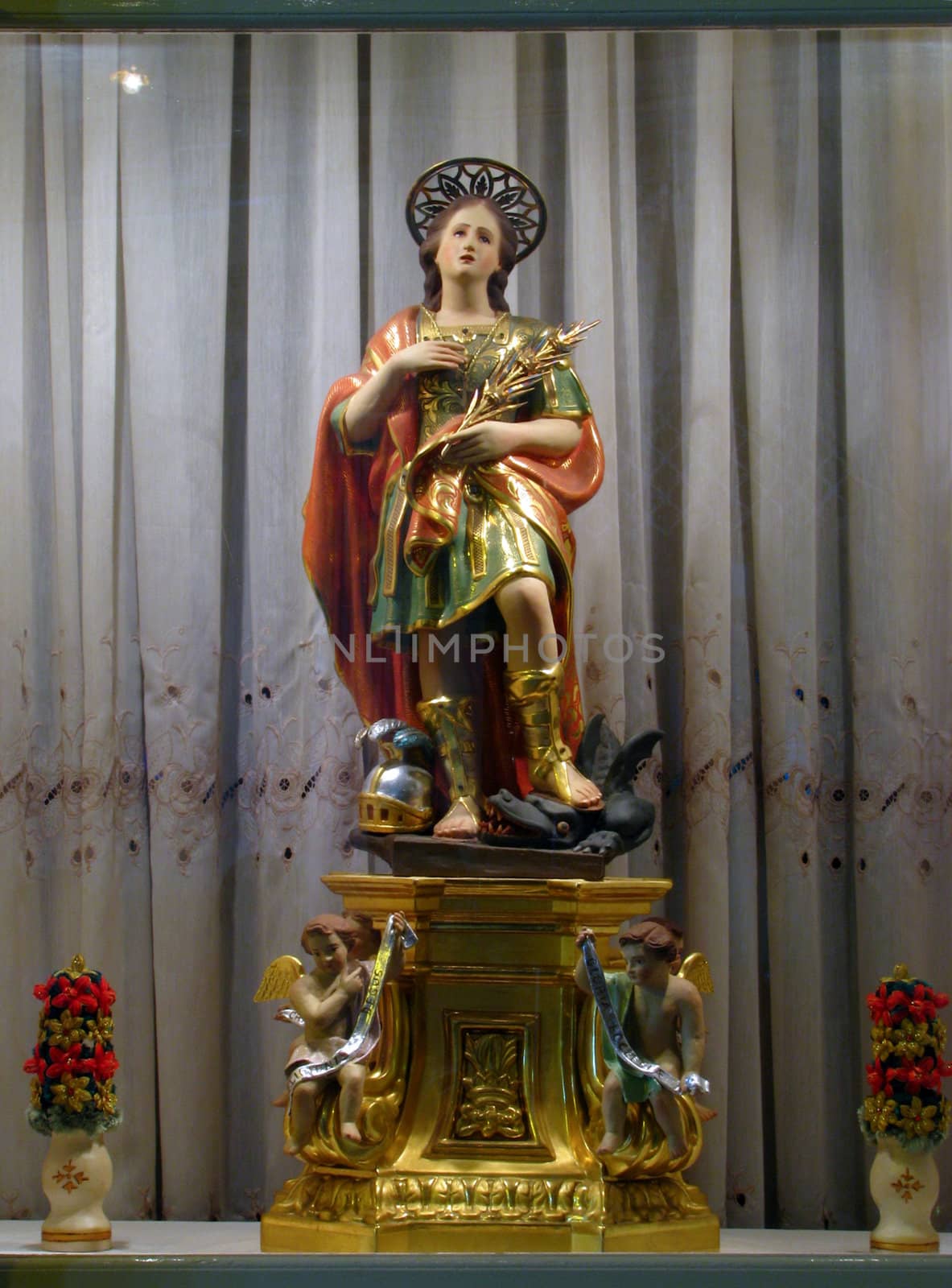 A replica of the titular statue of Saint George of Qormi in Malta on display for the occassion of the feast of the saint.