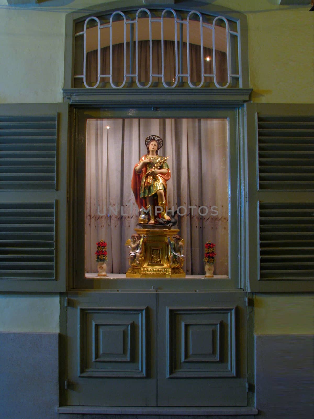 A replica of the titular statue of Saint George of Qormi in Malta on display for the occassion of the feast of the saint.