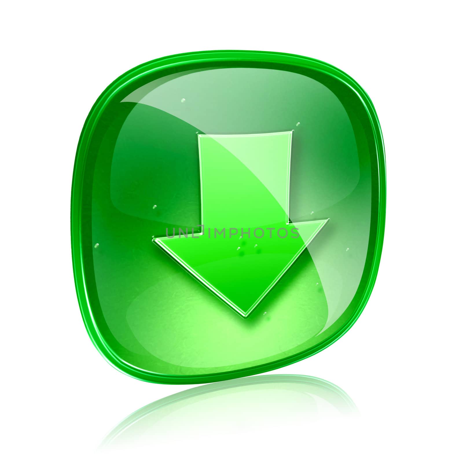 Download icon green glass, isolated on white background. by zeffss