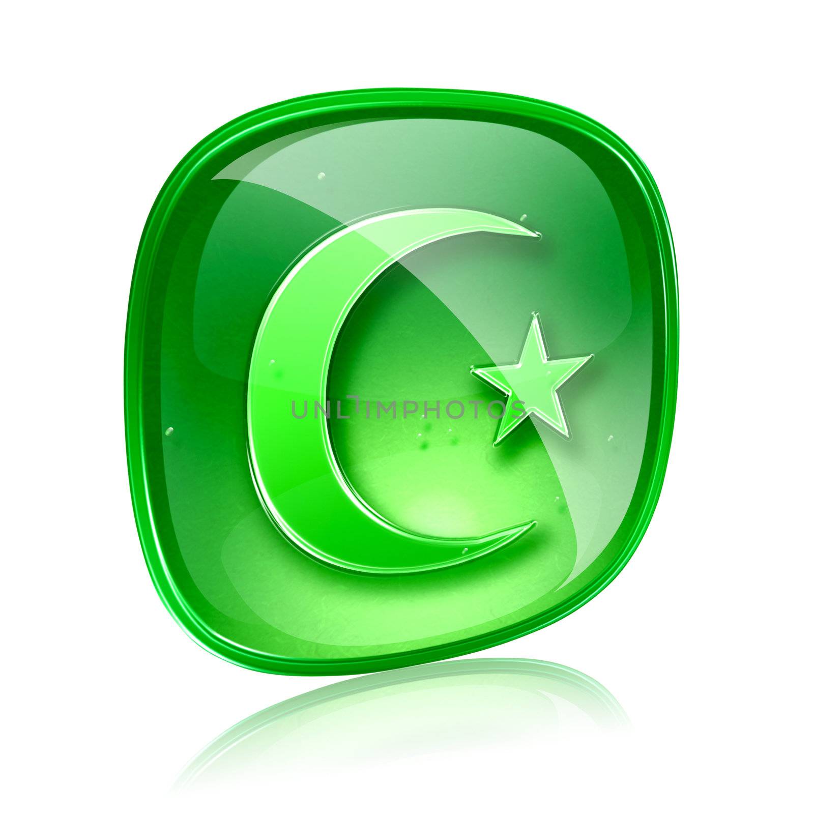 moon and star icon green glass, isolated on white background. by zeffss
