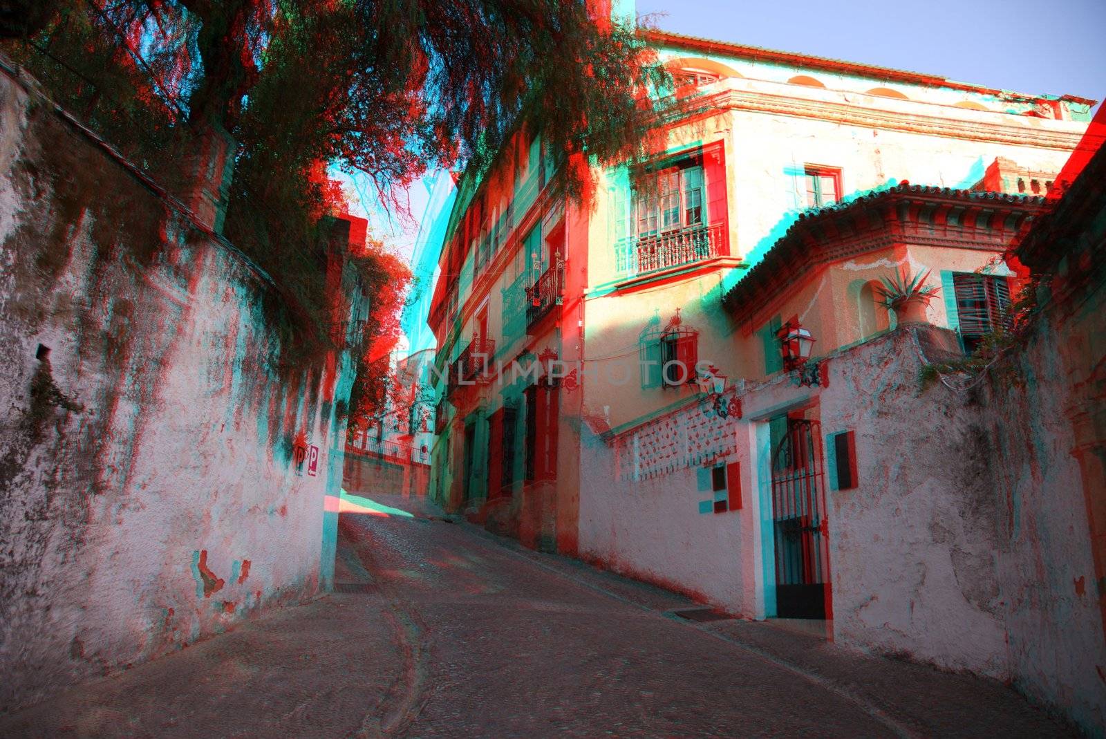 3D photo of the town of Ronda , Spain (need red-cyan anaglyph glasses)
