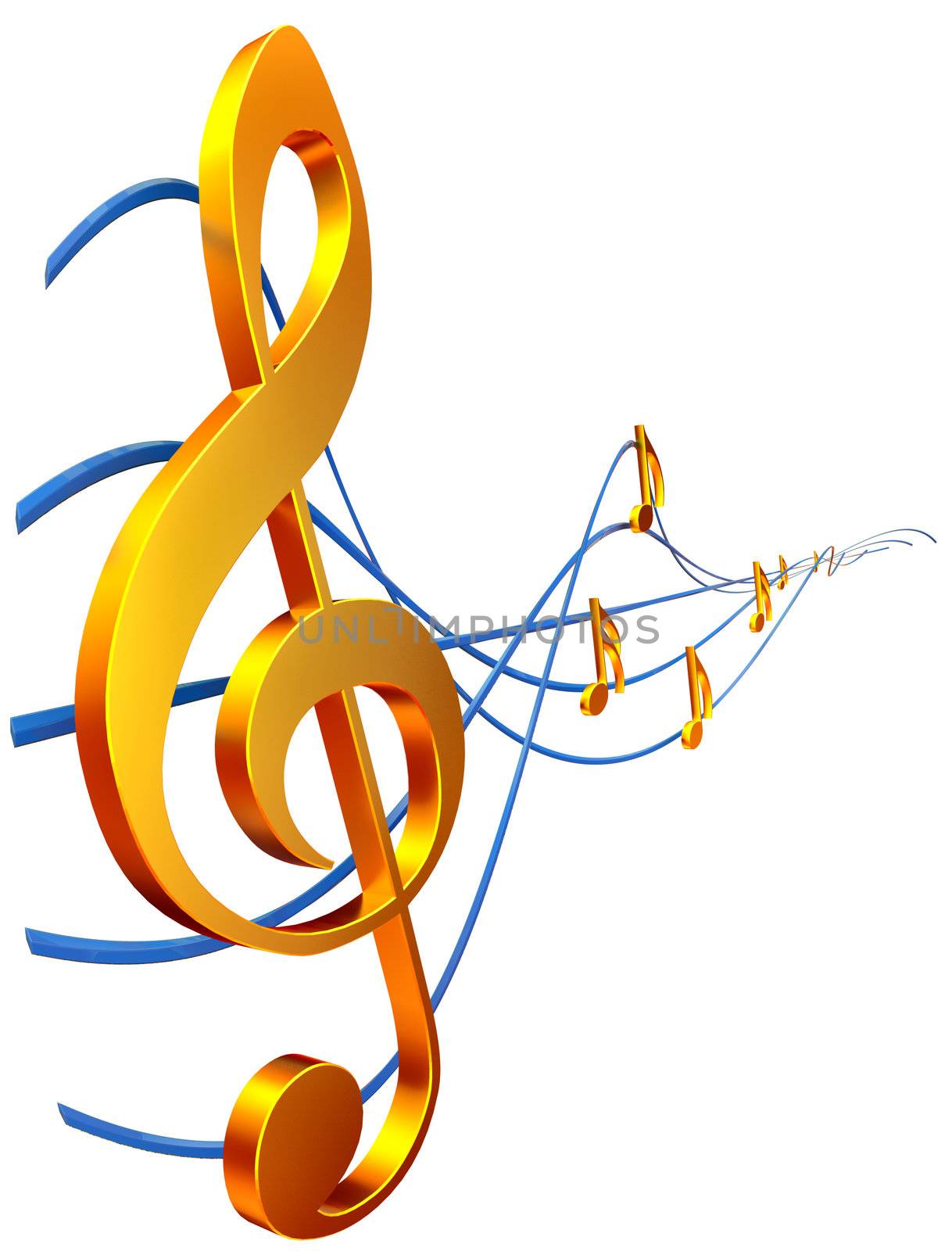 gold musical score with treble clef as a symbol of music creation