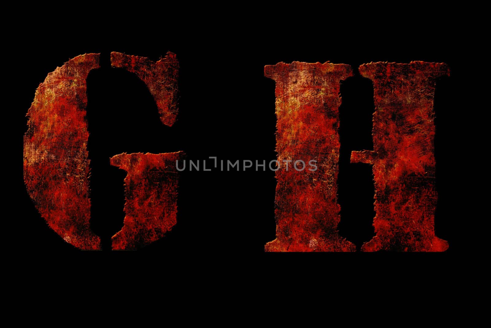 Rusty vintage alphabet "GH" letters, grunge vintage alphabet on black isolated background. Can be use for icon, logo, web design concepts.