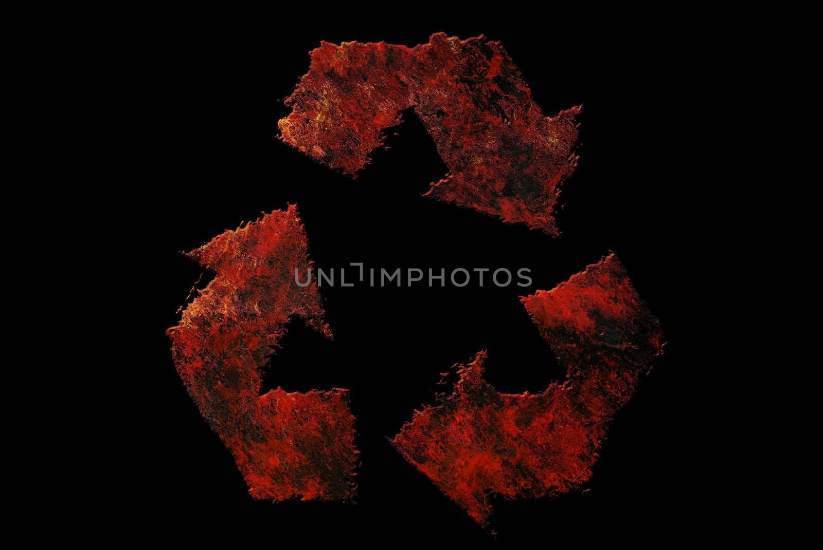 Rusty aged vintage recycle symbol on black background. Useful for various vintage logo or icon conceptual. design