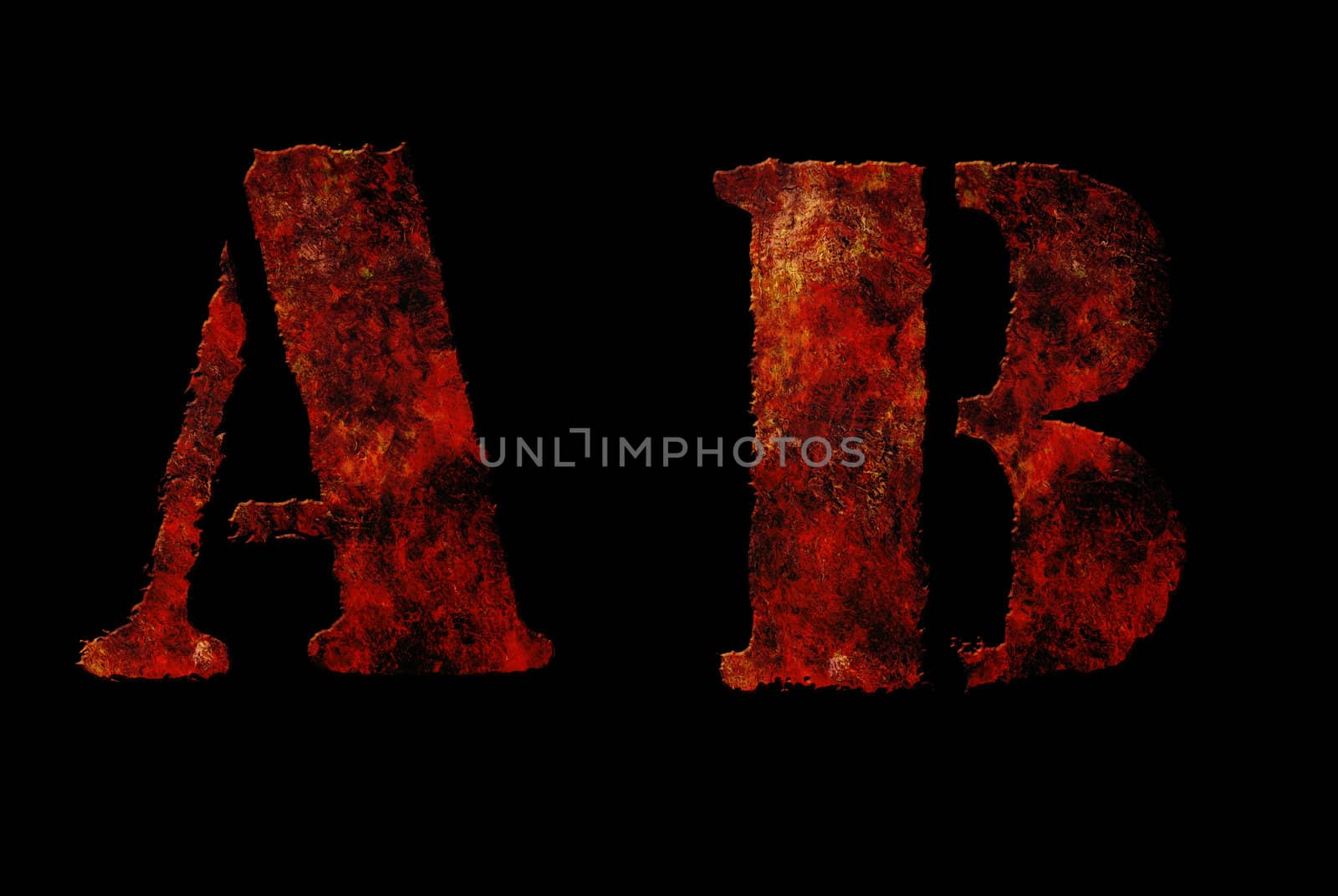 Rusty vintage alphabet "AB" letters, grunge vintage alphabet on black isolated background. Can be use for icon, logo, web design concepts.
