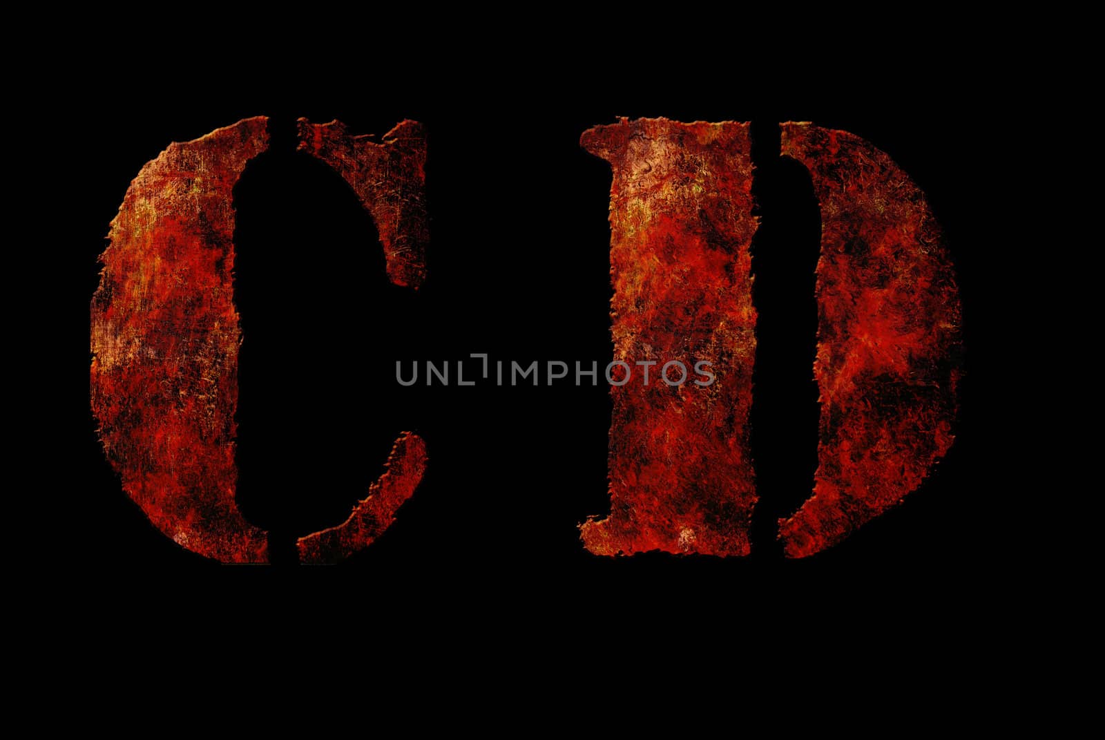 Rusty vintage alphabet "CD" letters, grunge vintage alphabet on black isolated background. Can be use for icon, logo, web design concepts.
