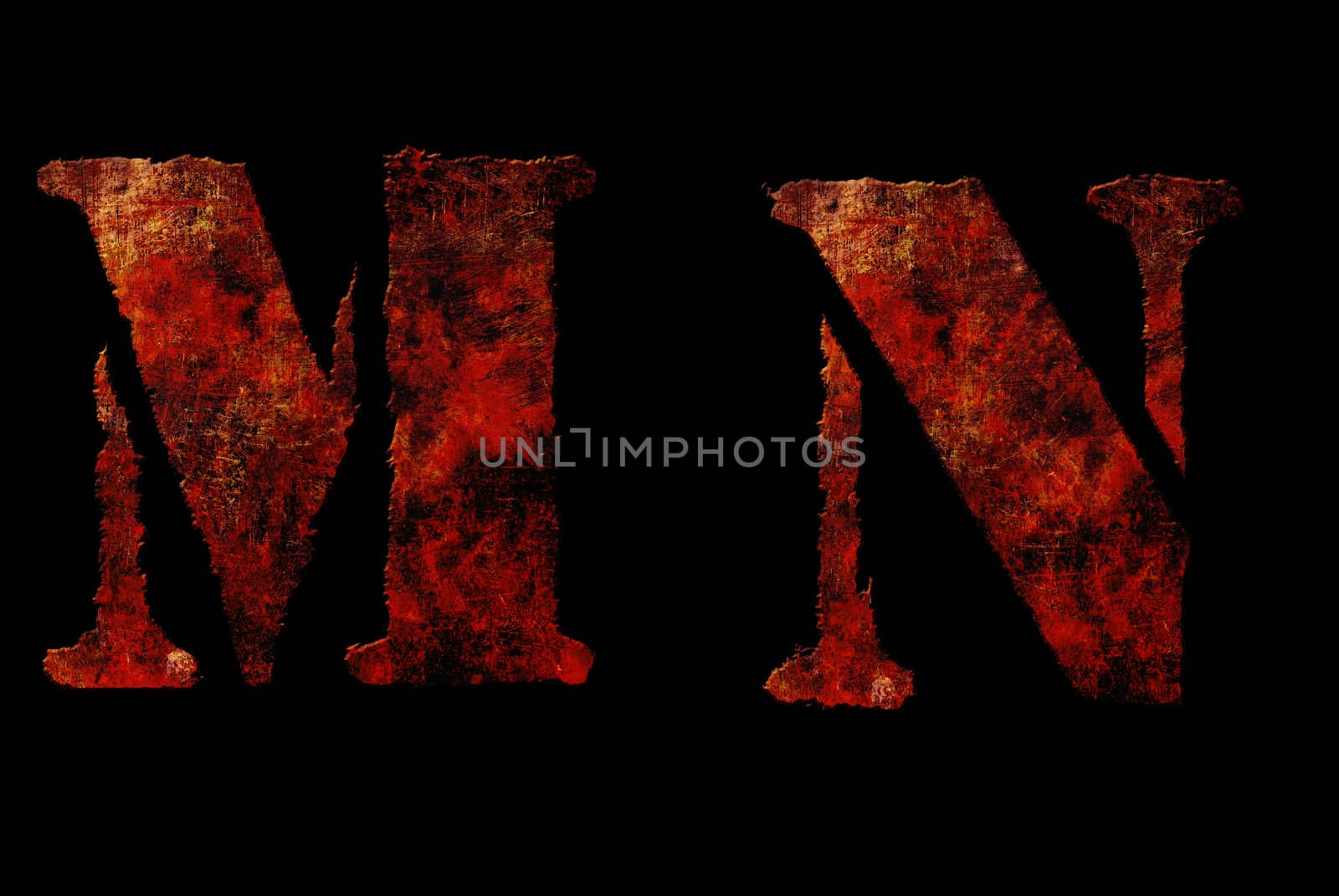 Rusty vintage alphabet "MN" letters, grunge vintage alphabet on black isolated background. Can be use for icon, logo, web design concepts.