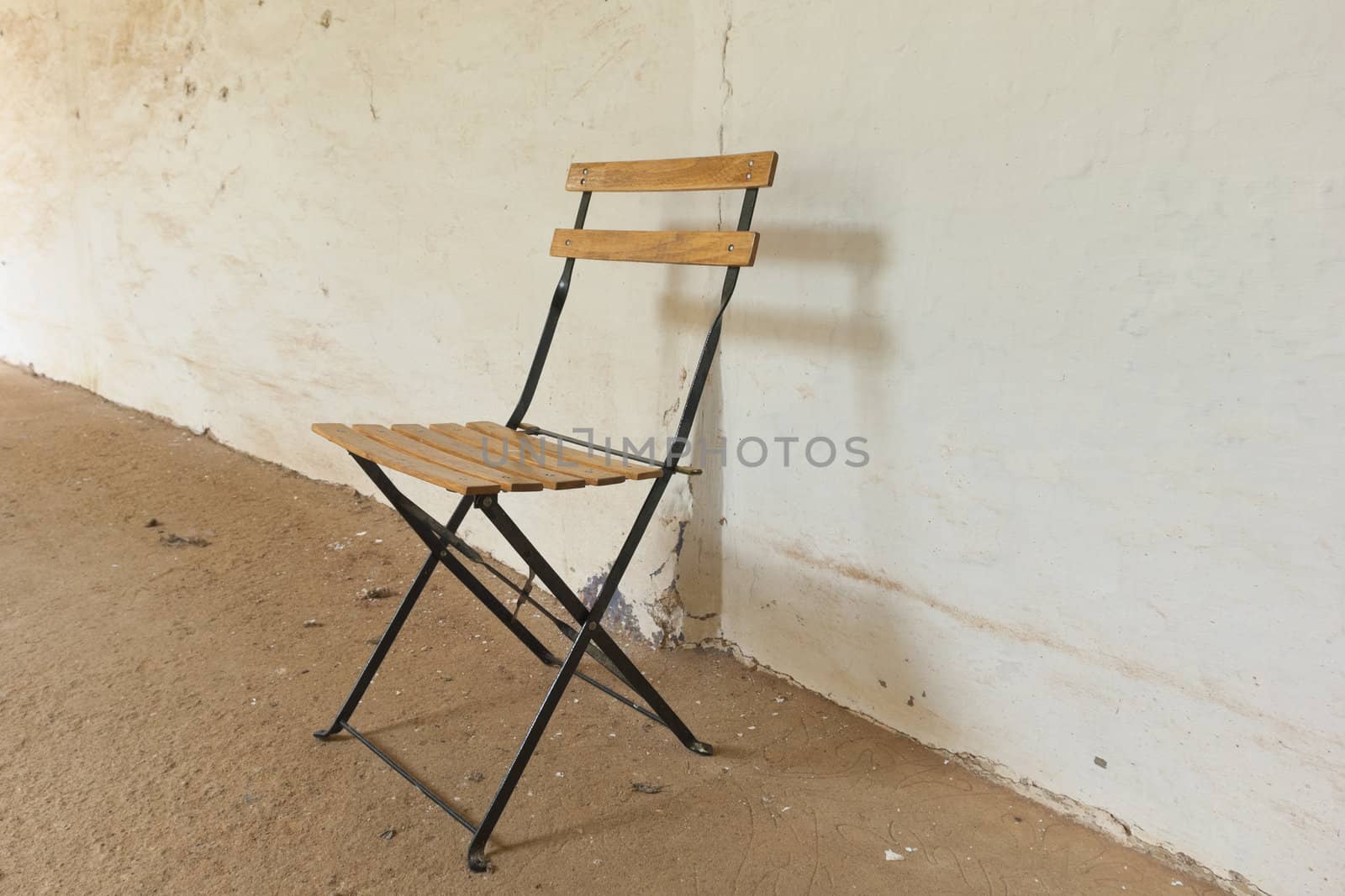 Old style folding chair, slatted and metal