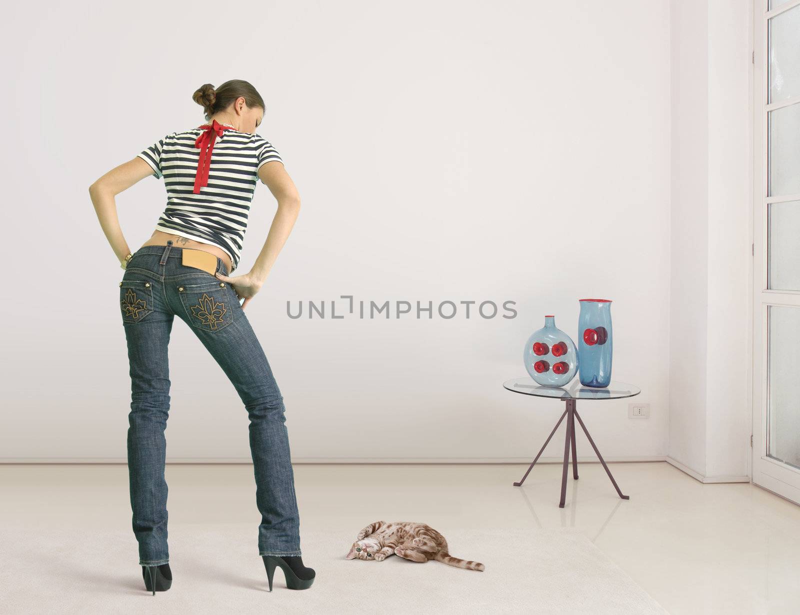 woman and cat by ssuaphoto