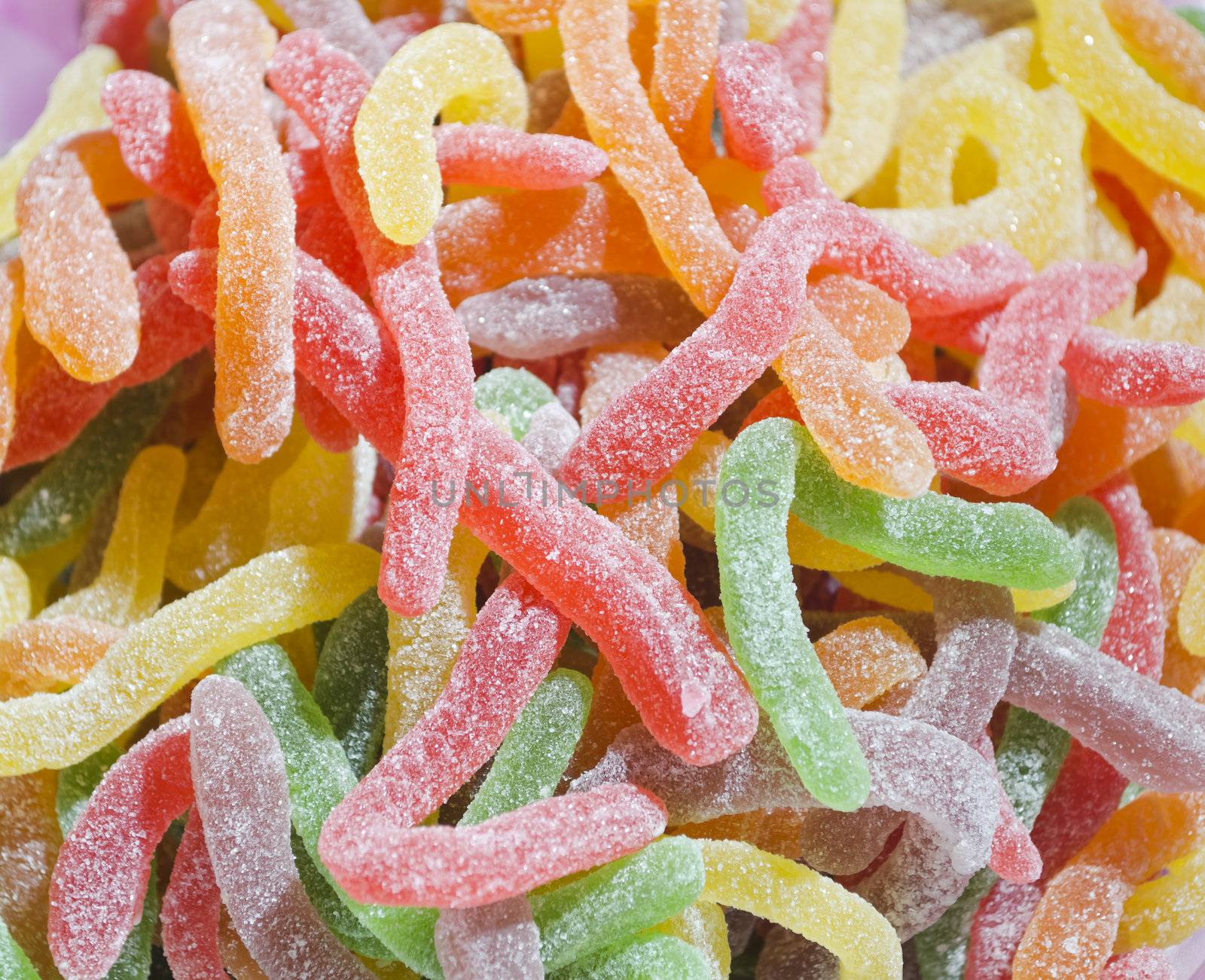 Multi-colored gummy candies served in a children's party