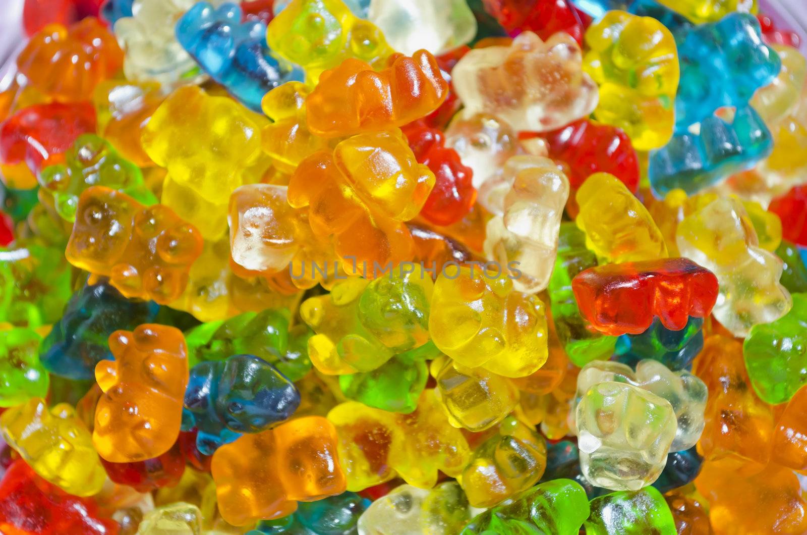 Multi-colored gummy candies served in a children's party