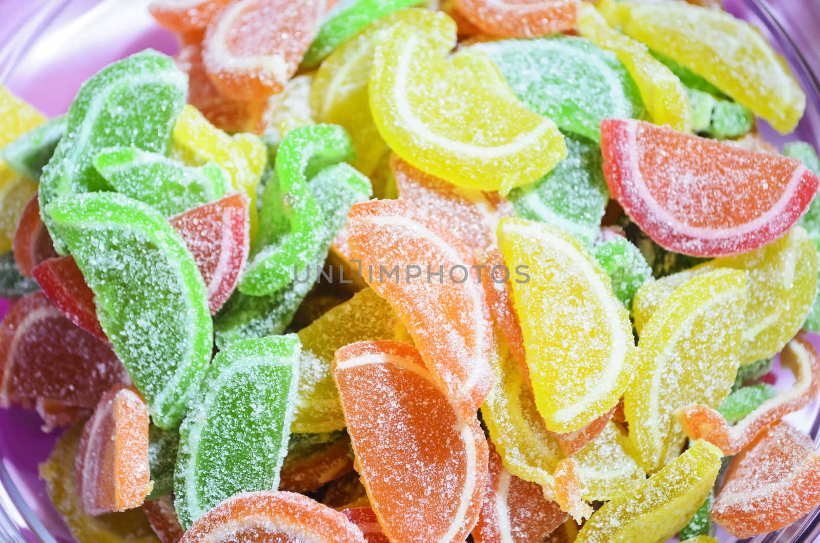 Multi-colored gummy candies served in a children's party