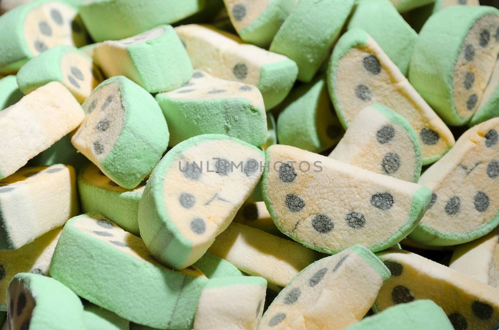 Melon-shape gummy candies served in a children's party