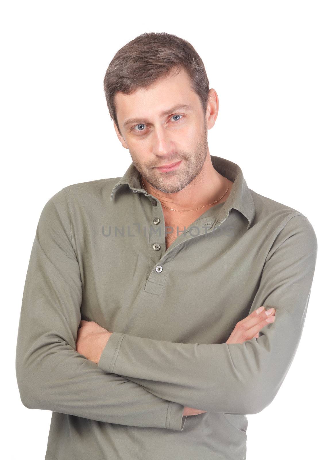 Handsome man with arms folded isolated on white