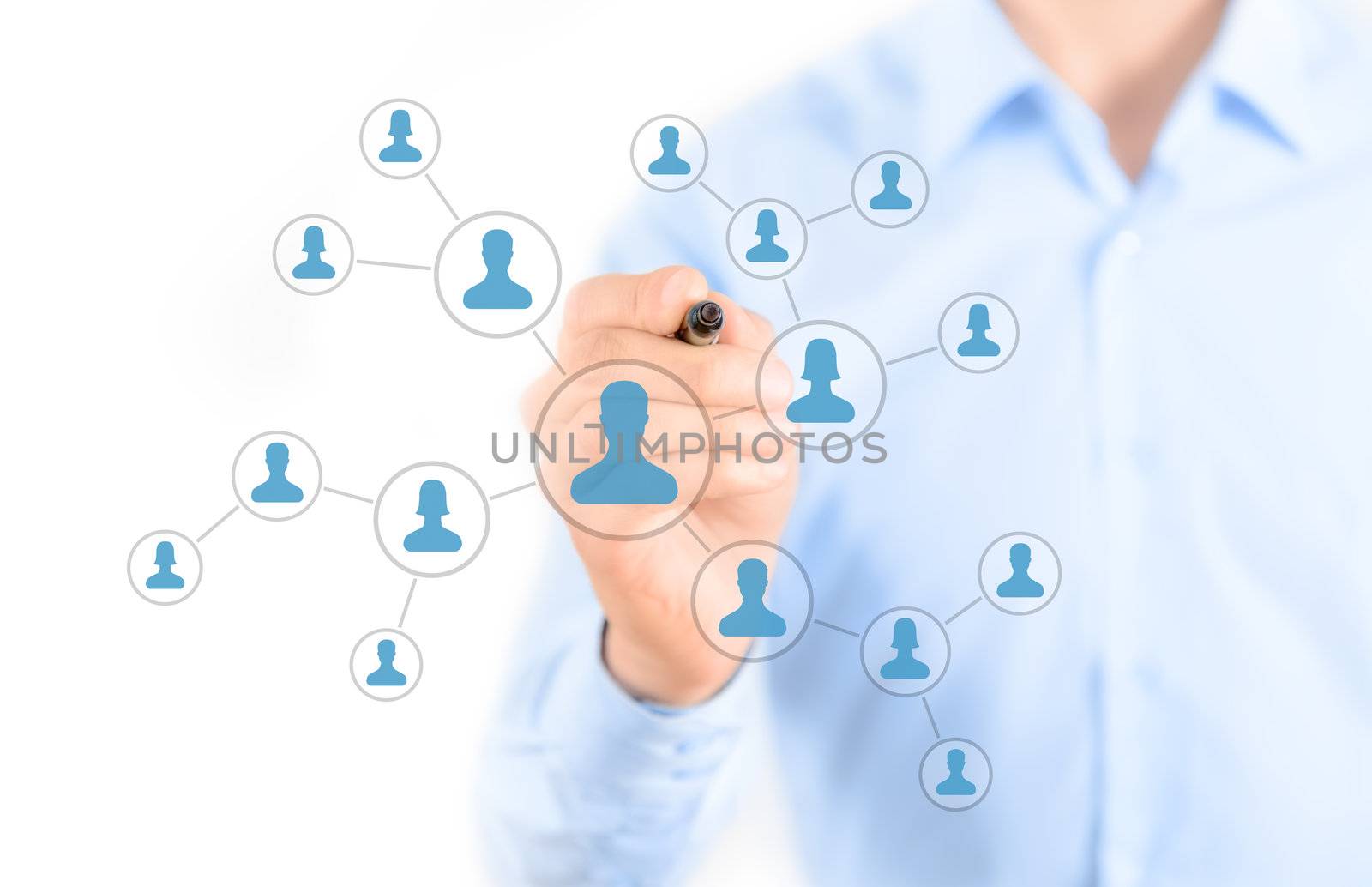 Businessman drawing social network connection concept