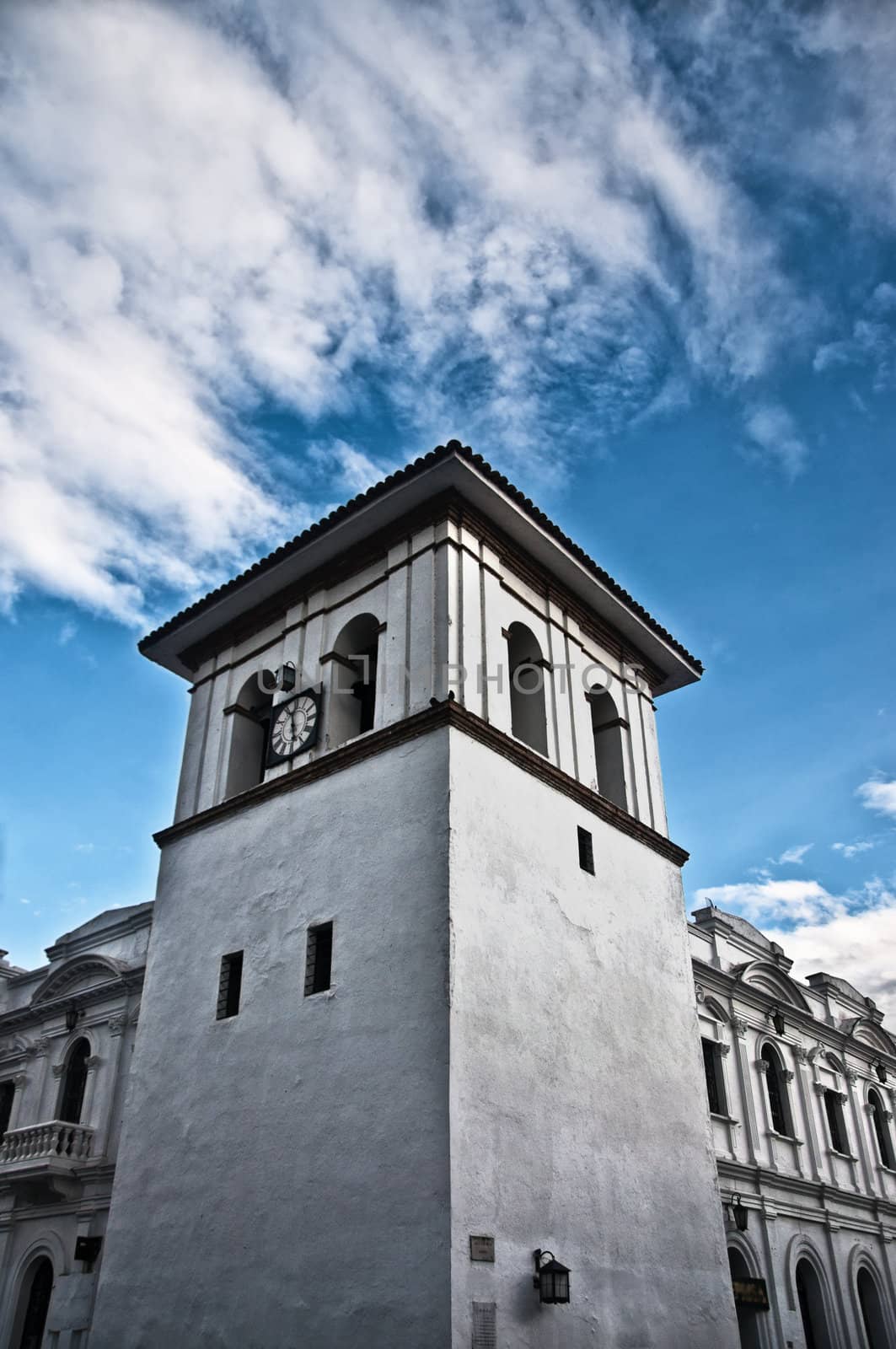 The colonial clock tower of Popayan, Colombia.