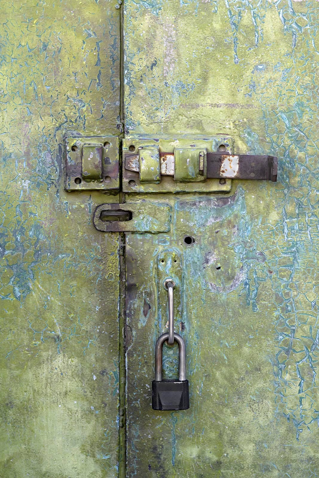 old iron door with a lock and hasp by Plus69