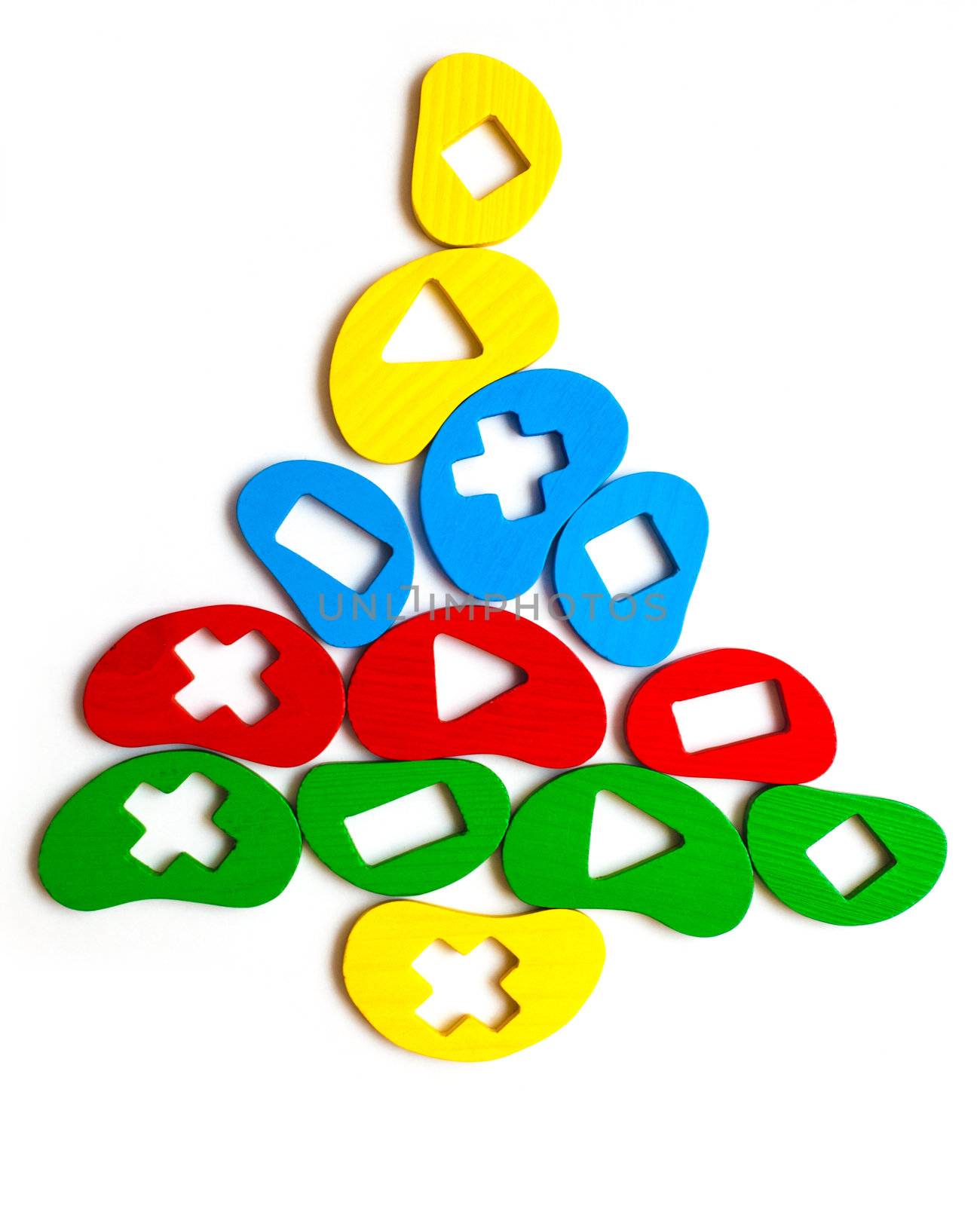 Christmas tree toy of the elements, geometric shapes, bright colors