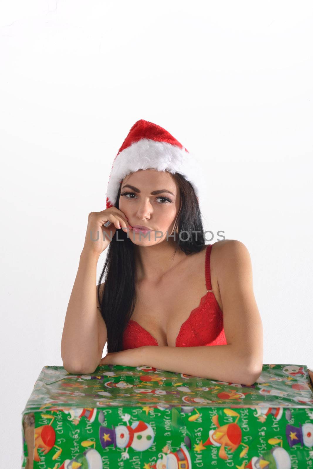 sexy santa with christmas box