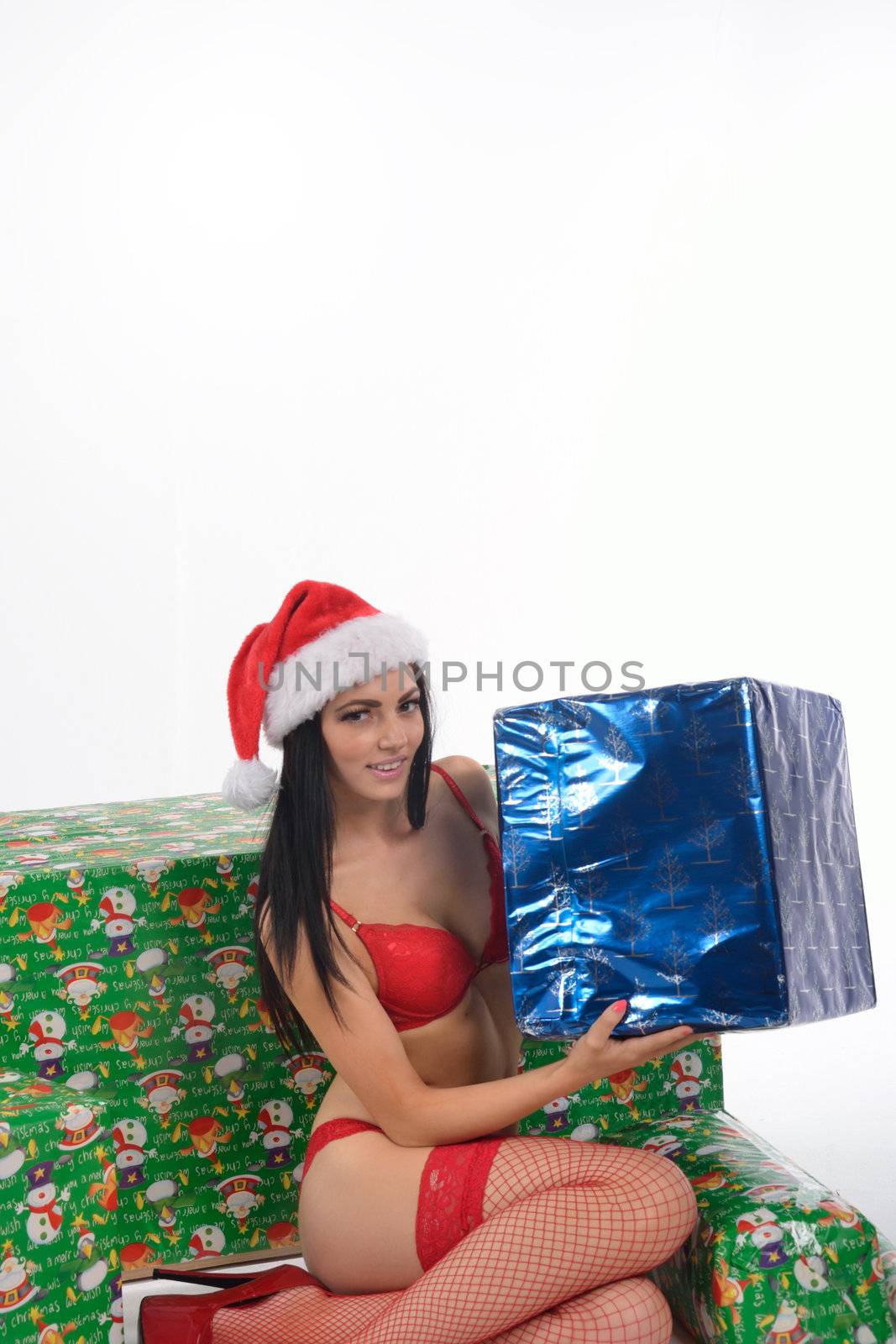 sexy santa holding up present