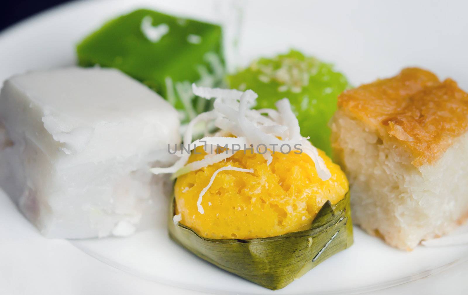 mix sweet dessert , thai style dessert made from coconut milk and sugar