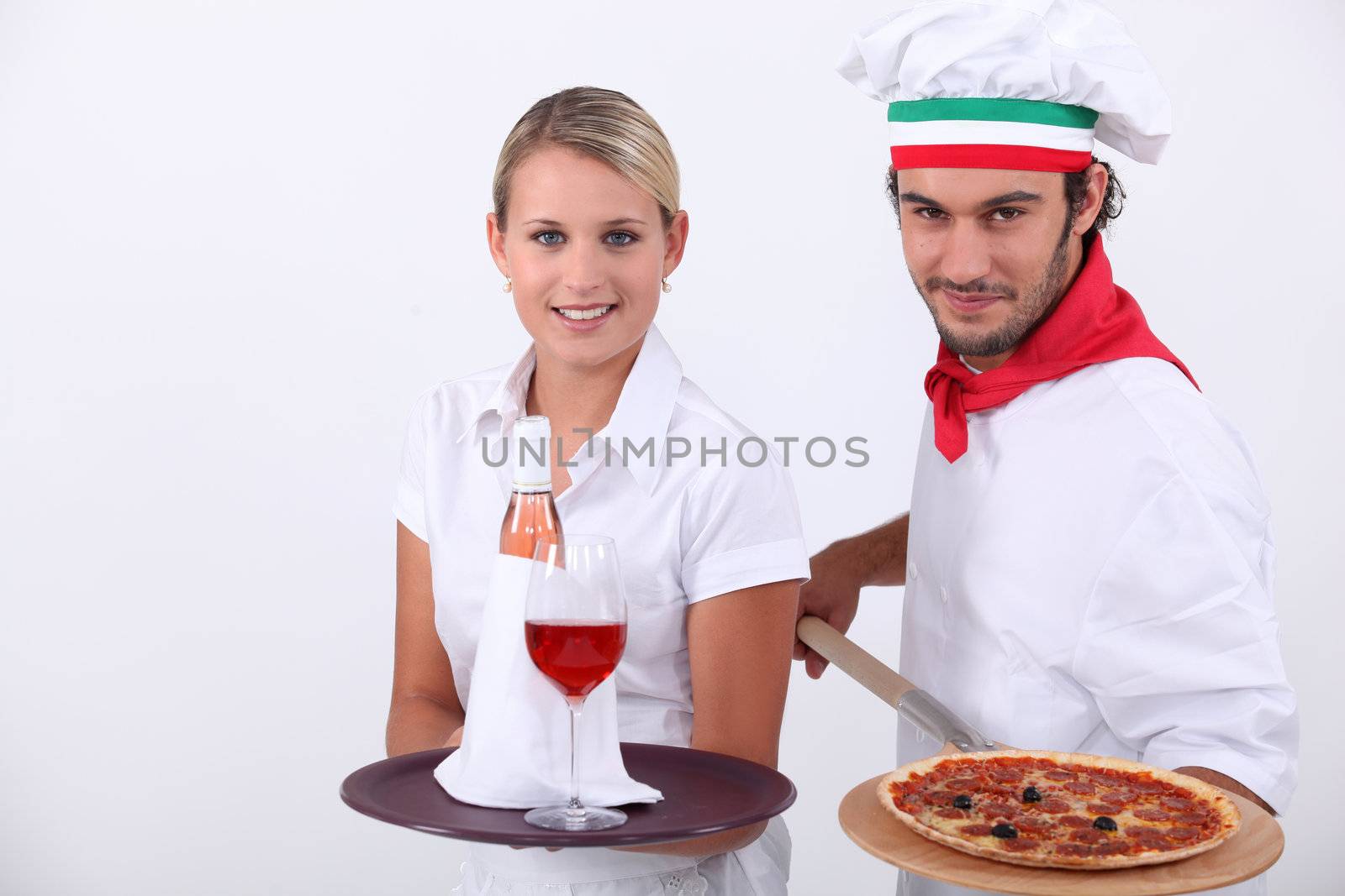 Pizza chef and waitress by phovoir