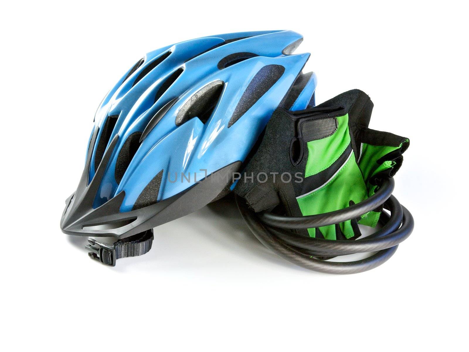 Cycling, Biking Helmet with riding gloves and lock