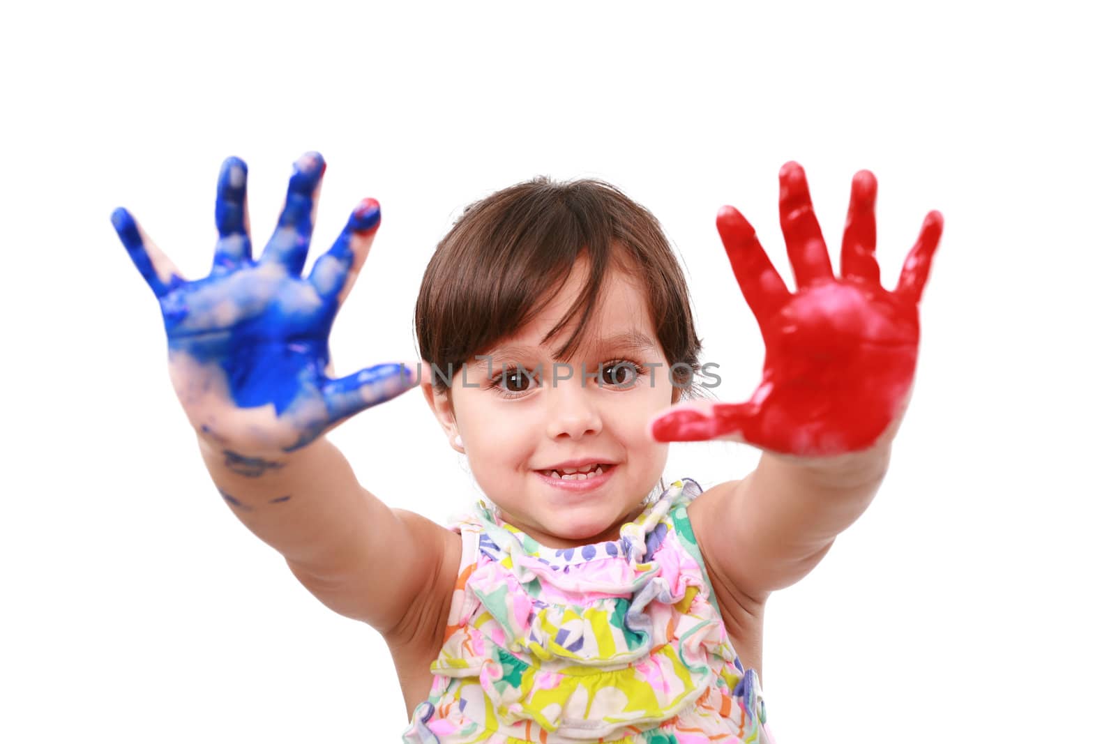 beautiful little girl with her hands in the paint by dacasdo