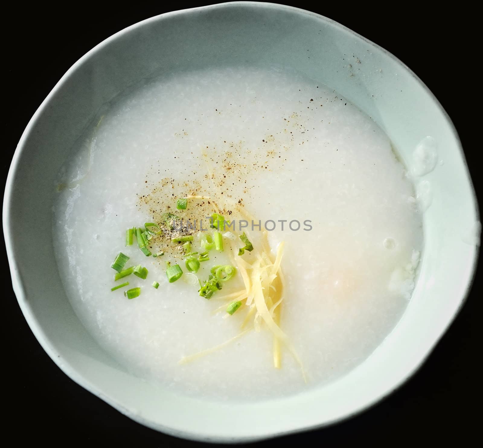 Rice gruel with egg close up, Healthy eating 