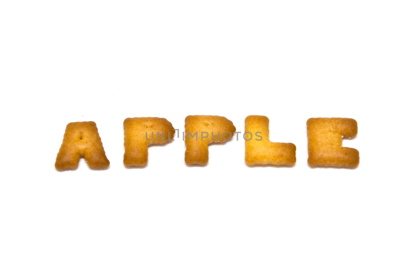 Biscuits letters. word "APPLE" on white background. isolated