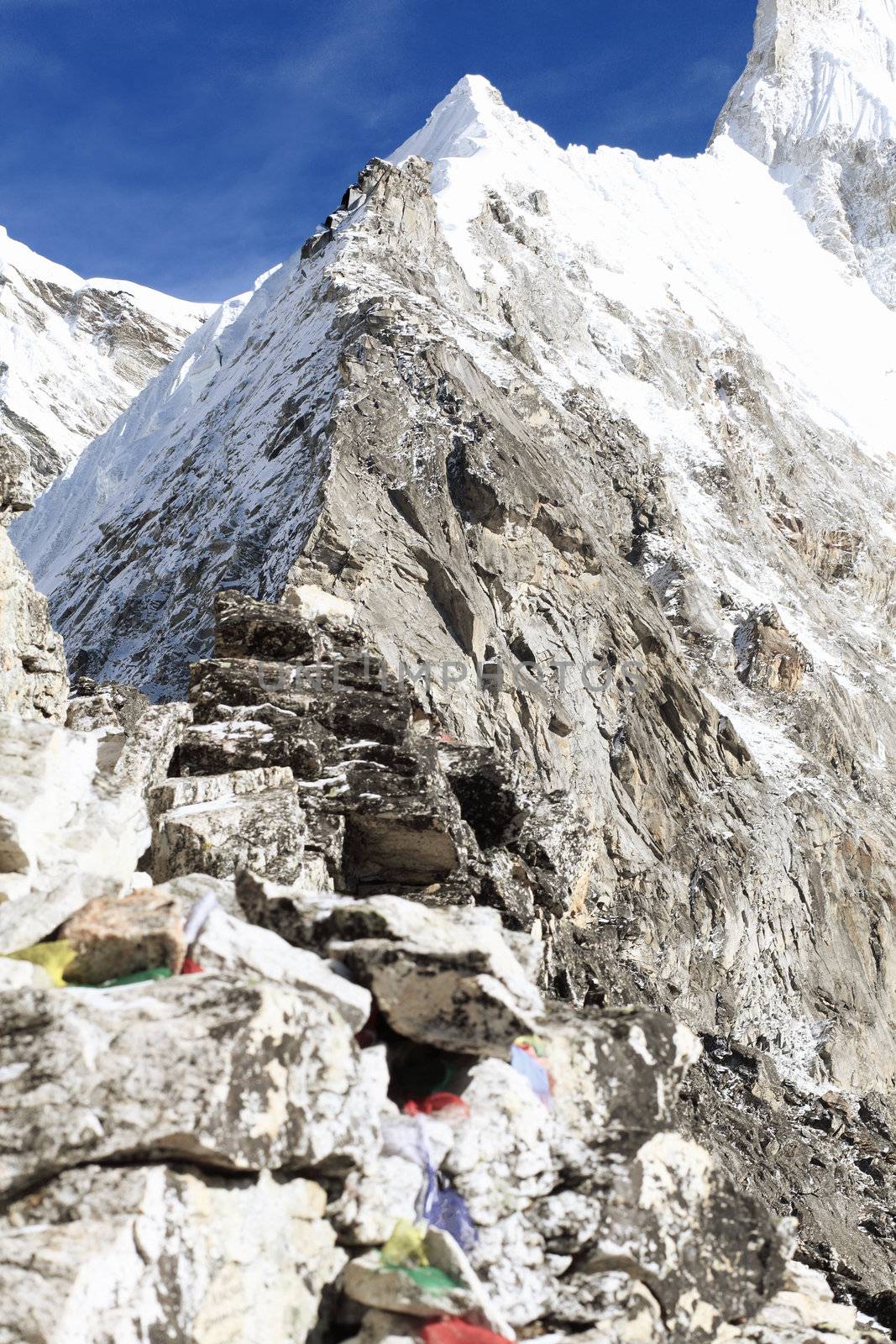 High mountains in white cloud. Nepal. Everest