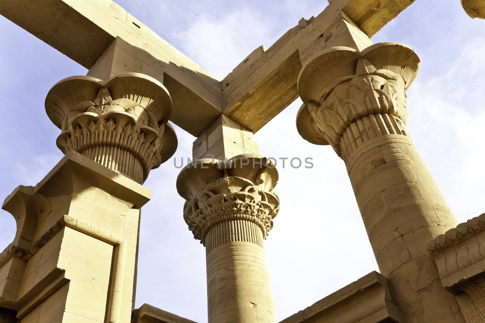 columns at philae temple, aswan, egypt