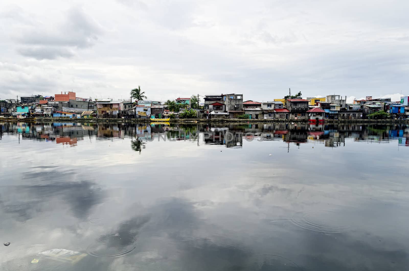 Rows of houses along the Malabon River in Metro Manila, Philippines