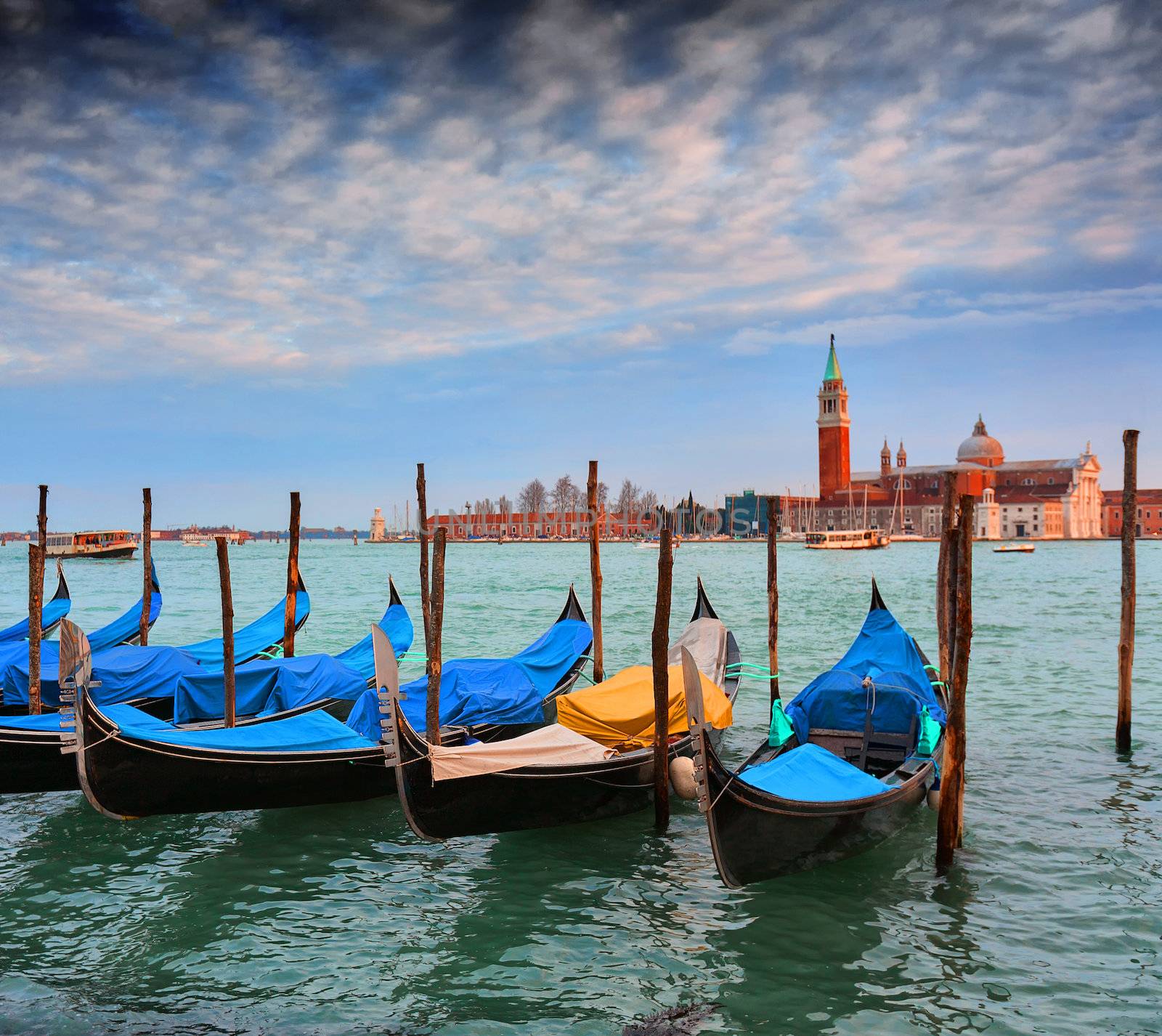 Gondolas and San Giorgio Maggiore, Venice, Italy