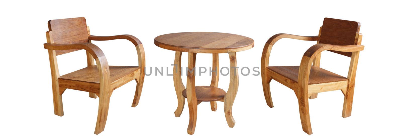 Set of wooden chairs and table by punsayaporn