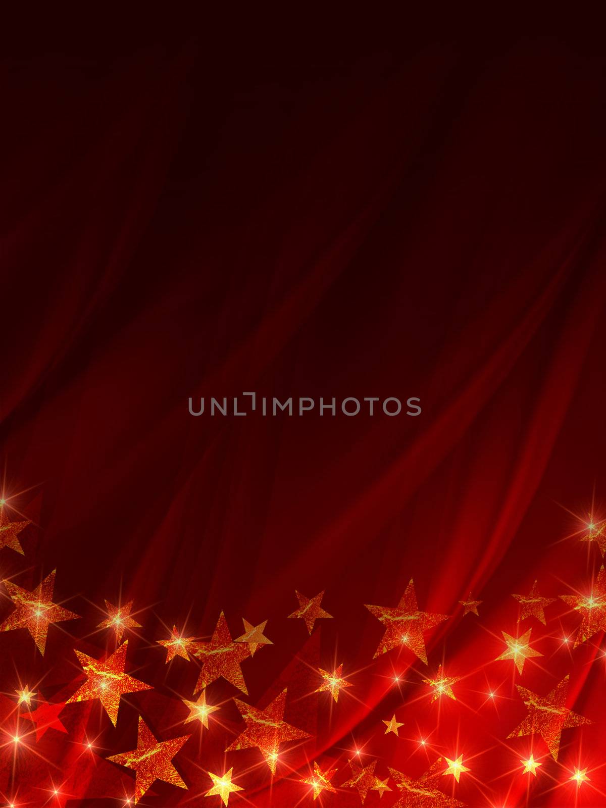 shining golden stars over red background, abstract christmas card