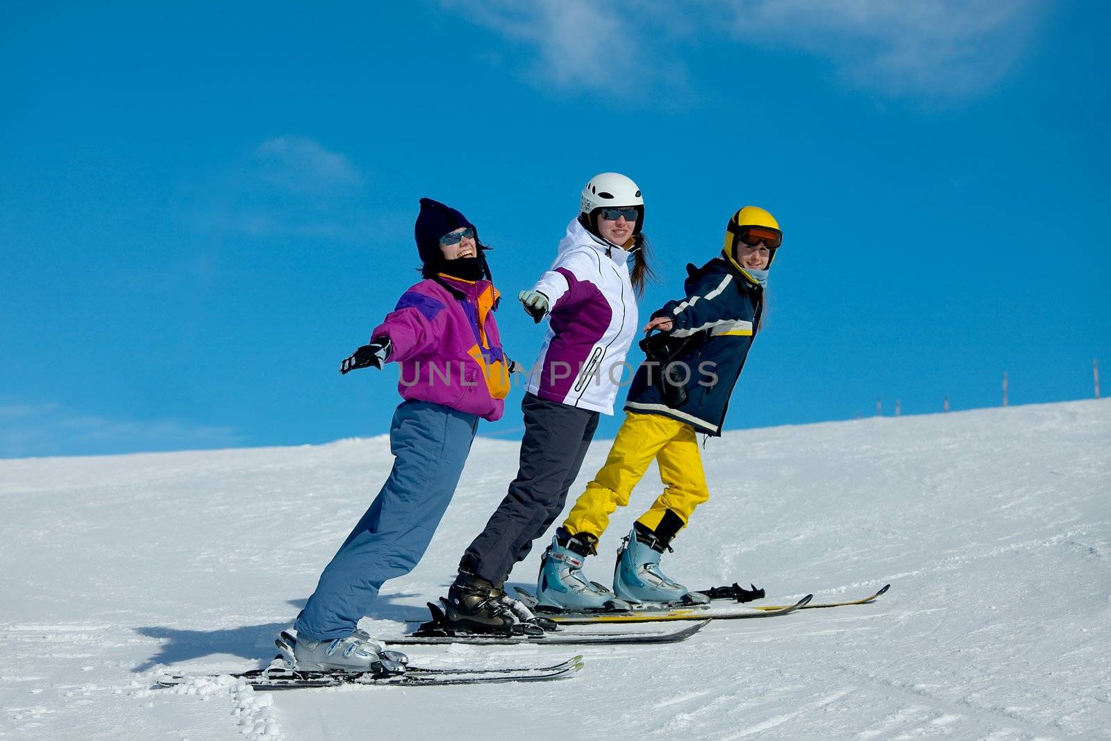 Skiers having fun in winter